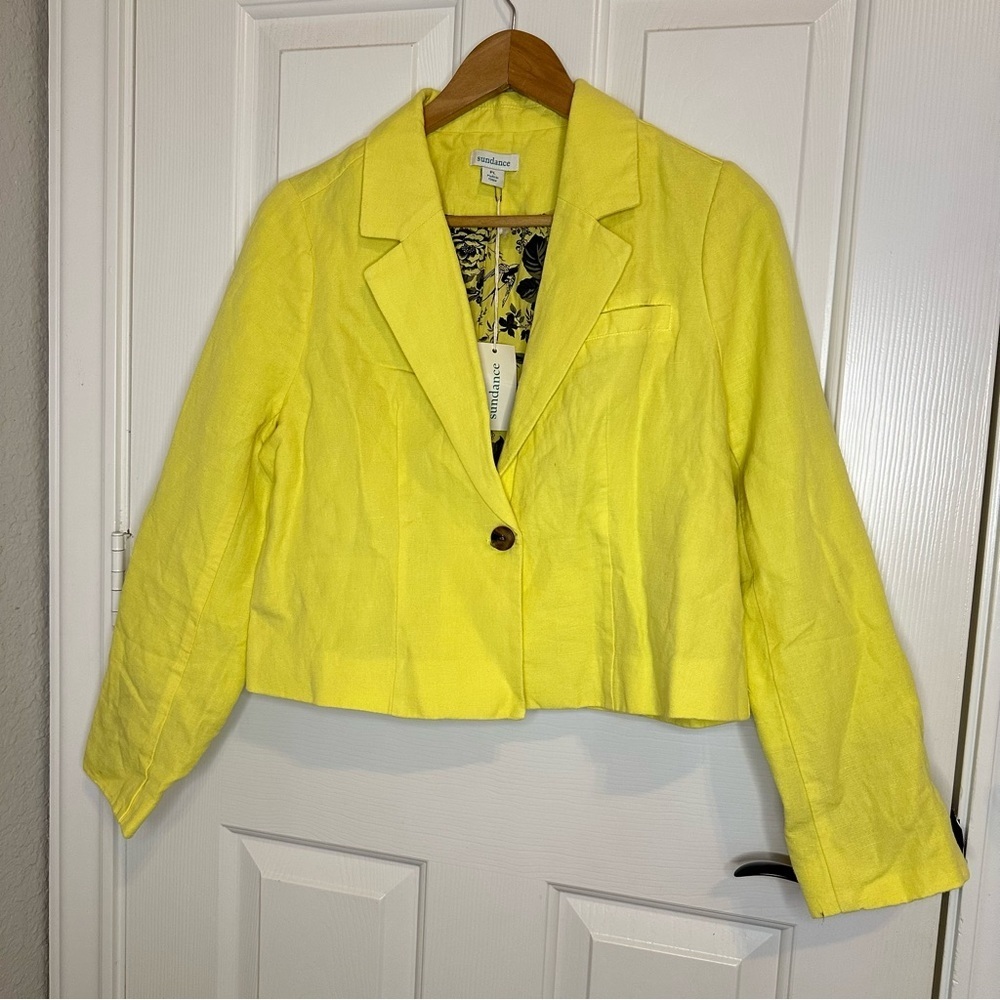 BNWT Sundance Yellow Linen Cotton Blend Clarice Tuxedo Blazer Sz PL Spring Chic - Picture 3 of 11